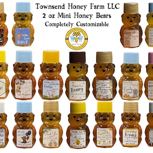 Honey, 15 Mini Honey Bears, Custom Honey Bears, Pure Raw FL Honey, Wedding, Bridal, Baby Shower, Birthday Favors, Party Favors, Foodie Gift