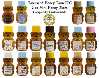 Honey, 15 Mini Honey Bears, Custom Honey Bears, Pure Raw FL Honey, Wedding, Bridal, Baby Shower, Birthday Favors, Party Favors, Foodie Gift