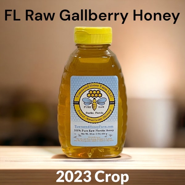 1 lb (16oz) FL Raw Gallberry Honey, 2023 Crop,  Pure Raw Florida Honey, Best Sweet Natural Honey, USA Honey, Direct from Beekeeper