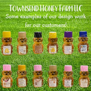 50 Custom Mini Honey Bears, Pure Raw Florida Honey, Wedding Bridal Shower Favors, Baby Shower Favors, Birthday, Party Favors, Foodie Gift