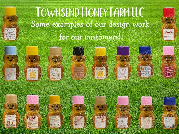 50 Custom Mini Honey Bears, Pure Raw Florida Honey, Wedding Bridal Shower Favors, Baby Shower Favors, Birthday, Party Favors, Foodie Gift