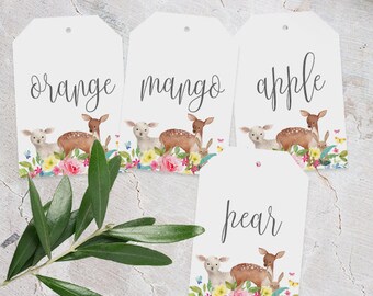 Hanging Juice Tags INSTANT DOWNLOAD, Mimosa Bar Tags, DIY Printable Decorations, Templett Editable pdf, Food Tags, Baby Shower, Meadow