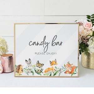 Candy Bar Sign INSTANT DOWNLOAD Templett, Baby Shower Sign, Bridal Shower, Editable, template, Candy Buffet Sign, Lolly Bar Sign - woodland