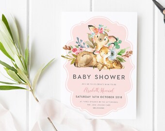 Baby Shower Invitation INSTANT DOWNLOAD, Baby Shower Invite, Baby Shower Invites, Baby Sprinkle, Templett, Editable Baby Shower, Deer
