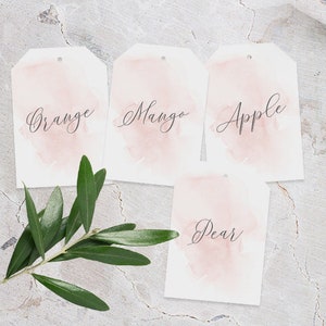 Hanging Juice Tags INSTANT DOWNLOAD, Mimosa Bar Tags, DIY Printable Decorations, Templett Editable pdf, Food Tags, Baby Shower, Pink