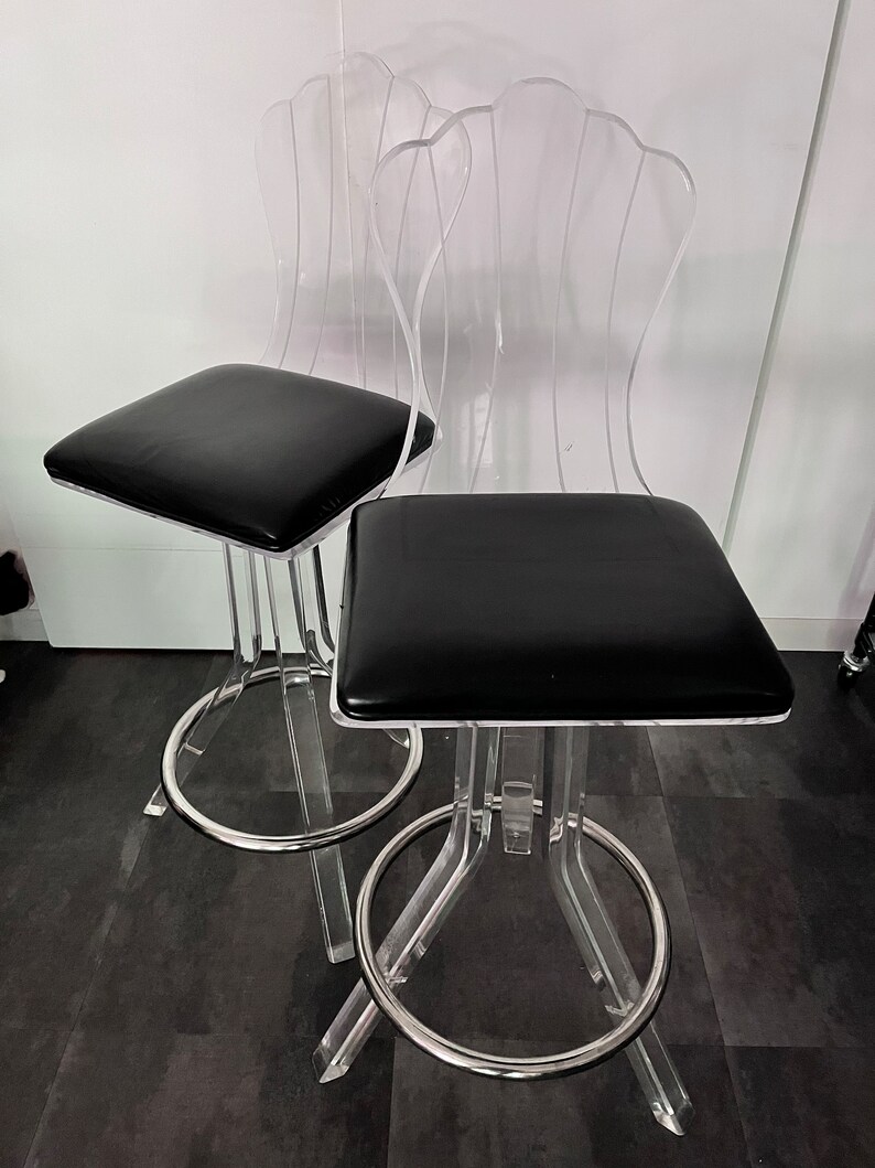 Vintage Lucite Swivel Counter Stools Set of Two Midcentury Etsy