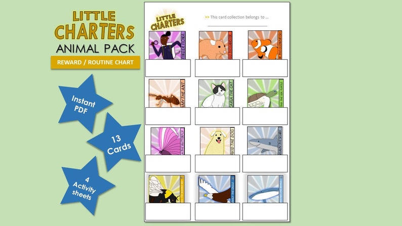 Little Charters printable Reward/routine Chart Animal Pack Cards, colouring, and activity sheets image 1