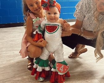 Glittering Watermelon One-Shoulder Jumpsuit | Sparkle Pageant Outfit | Toddler to Junior Festive Wear | Handmade USA - Wholesome Goods Co.
