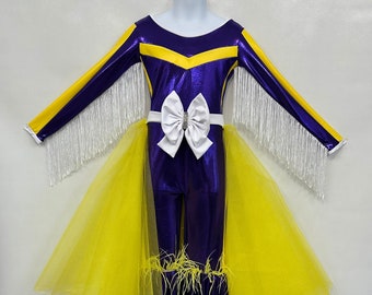 Touchdown Elegance: Custom Kids' Tulle/Organza Skirt and Fringed Feathered Jumpsuit in Your Favorite Football Team Colors