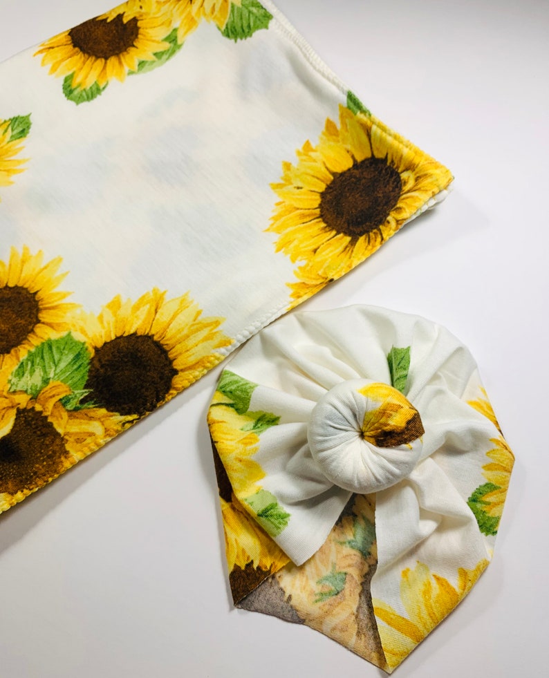 Sunflowers Newborn Swaddle Set|Swaddle+Headwrap Set|Floral Swaddle|Newborn Baby Gifts|Baby Shower Gift|Baby First Outfit|Hospital Outfit