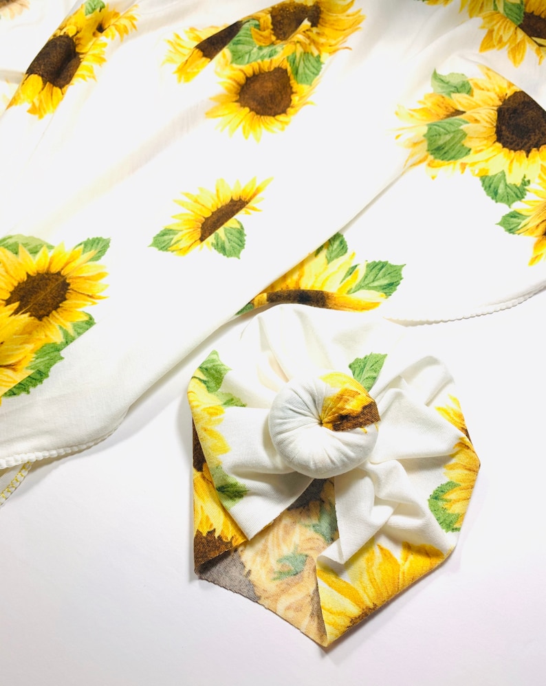 Sunflowers Newborn Swaddle Set|Swaddle+Headwrap Set|Floral Swaddle|Newborn Baby Gifts|Baby Shower Gift|Baby First Outfit|Hospital Outfit
