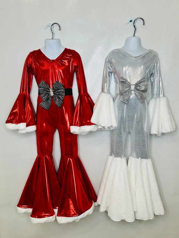 Mono De Navidad Para Niña - Conjunto De 2 Piezas Con Volantes Y Lazo Para El Pelo, Tela Suave, Ideal Para Fiestas Y Celebraciones