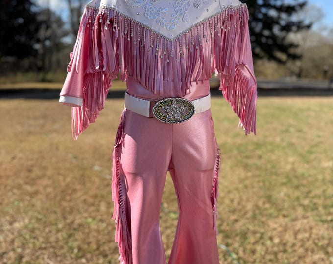 Western Wear Pageant Routine The Glitter Trail Cowgirl Costume Pink Fringe Western Dance Outfit ...