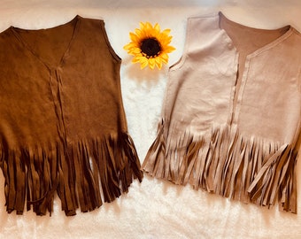 Jannis Fringe Faux Suede Vest| Baby Suede Vest| Kids Suede Vest| Teen Vest |Fringe Vest| Hippie Vest