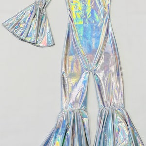 Holographic Dancing Queen Asymmetric Jumpsuit|Flare Bell Jumpsuit|One Shoulder Jumpsuit|Girl birthday outfits|Dance Apparel
