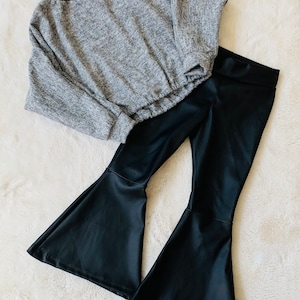 Girls Faux Leather Bell Bottoms, Dolman Sweater Shirt|Kids Bell Bottoms|Newborn Flare Pants|Boho Clothes|Wholesome Goods Co|Fall/Winter