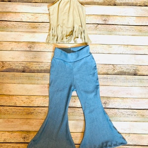 Lola Fringe Top and Born to Run Stretchy Jeans Bells |Fringe Shirt|Crop Top Boho Chic Clothes|70s style clothing|Retro Chic Clothes