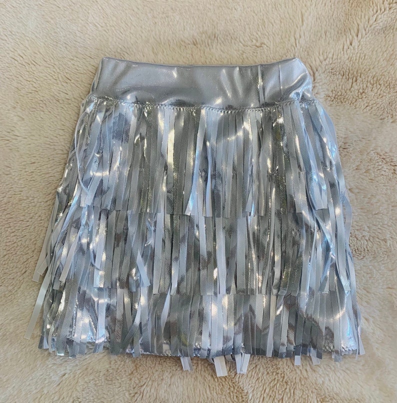 Girls fringe mini skirtvegan leather, faux suede, lycra spandexsleeveless mock neck shirtGirls skirtsBoho fringe skirtsWholesome Goods Skirt Silver