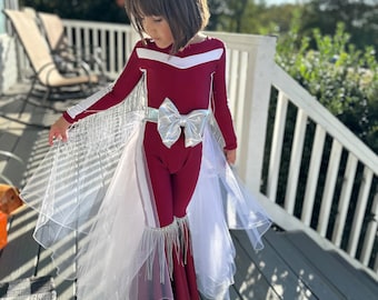 Touchdown Elegance: Custom Kids' Tulle/Organza Skirt and Fringed Feathered Jumpsuit in Your Favorite Football Team Colors