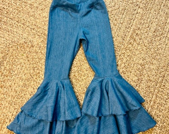 Double Layered Jeans Exaggerated Bells|Flare Bells| Kids Denim Bell Bottoms|Newborn Flare Pants|Boho Bell Bottoms|Wholesome Goods Co