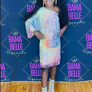 Starlit Shimmer Holographic Fringe Dress-Available in a Wide Range of Sizes|Concert Outfit|PageantWear|Rodeo Fashion|Birthday Outfit|Costume
