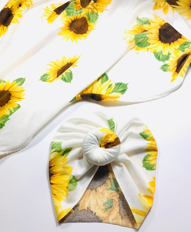 Sunflowers Newborn Swaddle Set|Swaddle+Headwrap Set|Floral Swaddle|Newborn Baby Gifts|Baby Shower Gift|Baby First Outfit|Hospital Outfit