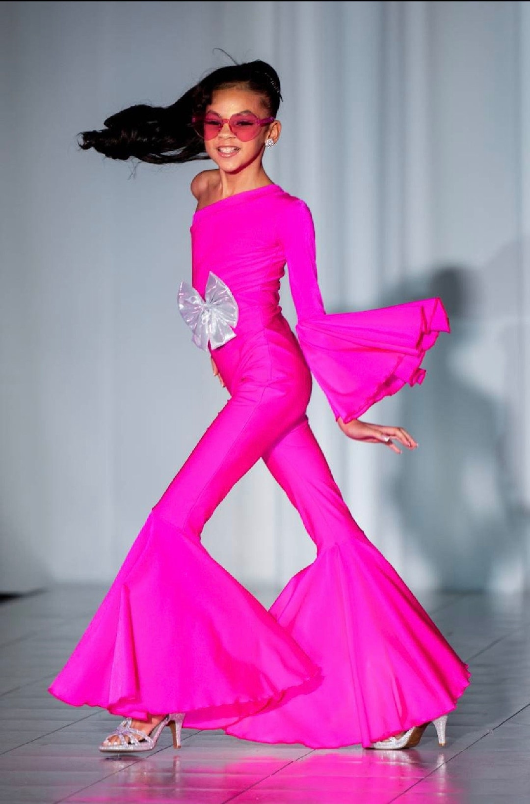 Hot Pink Dancing Queen Jumpsuit With Matching Beltflare Bell