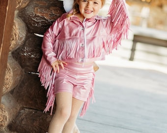 8Cowgirl Couture Fringe Set(InfantJuniors)Matte or Metallic Lycra Mystique|60+ Colors|Boots & Hat Sold Separately. Handmade Wholesome Goods