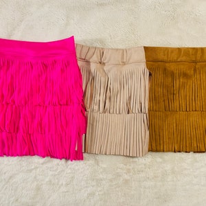 Girls fringe mini skirtvegan leather, faux suede, lycra spandexsleeveless mock neck shirtGirls skirtsBoho fringe skirtsWholesome Goods image 2