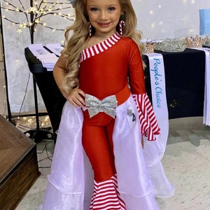 Custom Kids' Outfit: Tulle/Organza Layered Skirt Asymmetrical Jumpsuit, Choose Your Colors, Detachable Bow Belt, One-Shoulder Bell Bottoms image 3