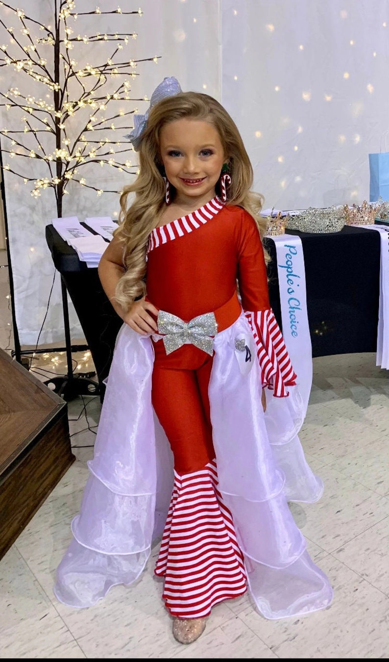 Custom Kids' Outfit: Tulle/Organza Layered Skirt Asymmetrical Jumpsuit, Choose Your Colors, Detachable Bow Belt, One-Shoulder Bell Bottoms image 3