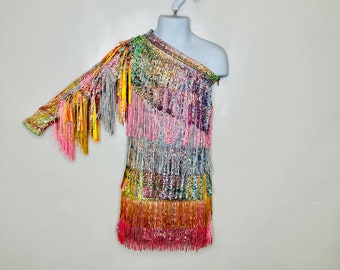 Starlit Shimmer Holographic Fringe Dress-Available in a Wide Range of Sizes|Concert Outfit|PageantWear|Rodeo Fashion|Birthday Outfit|Costume