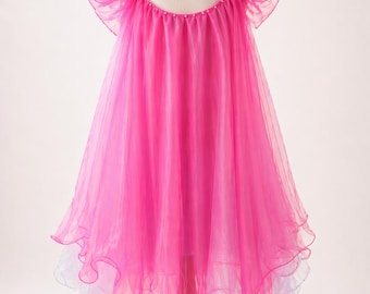 Hot Pink Organza Fairy Cape with Puff Shoulders | Handmade Princess & Pageant Cape | Sizes 12M–Adult 20