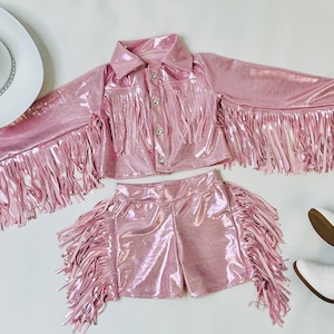 8Cowgirl Couture Fringe Set(Infant–Juniors)Matte or Metallic Lycra Mystique|60+ Colors|Boots & Hat Sold Separately. Handmade Wholesome Goods