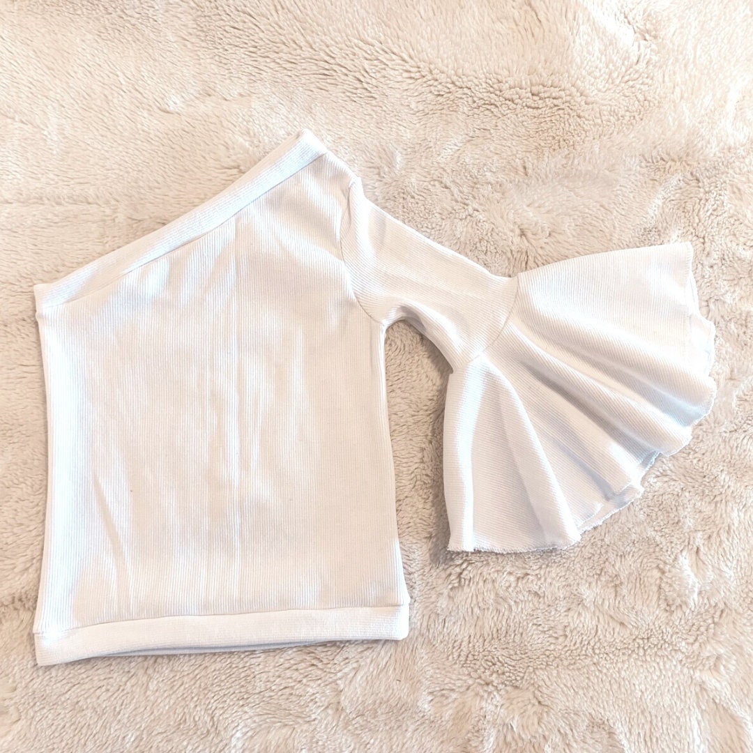 One Shoulder Bell Sleeve Top Asymmetric Flare Sleeve Off Shoulder Top Kids' Boho Clothes WholesomeGoodsCo Etsy Exclusive