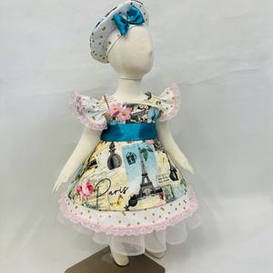 Parisian Postcard Couture Dress & Beret Set – Vintage Charm with a French Twist. Perfect for Paris-themed pageants, spring outings