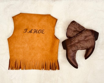Personalized Boho Kids' Fringe Vest: Unisex Retro Wear for Little Cowboys & Cowgirls|Monogrammed Vest by Wholesome Goods Co