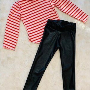 Candy Cane Puff Sleeve Top, Vegan Leather Leggings, Black Vegan Leather Bow|Girls outfits|Christmas Outfits|Wholesome Goods Co