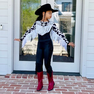 Western Glam Pageant Outfit: 'Let There Be Cowgirls' with Shimmering Black Mystique, Cow Print Accents & Tulle Skirt—By Wholesome Goods Co