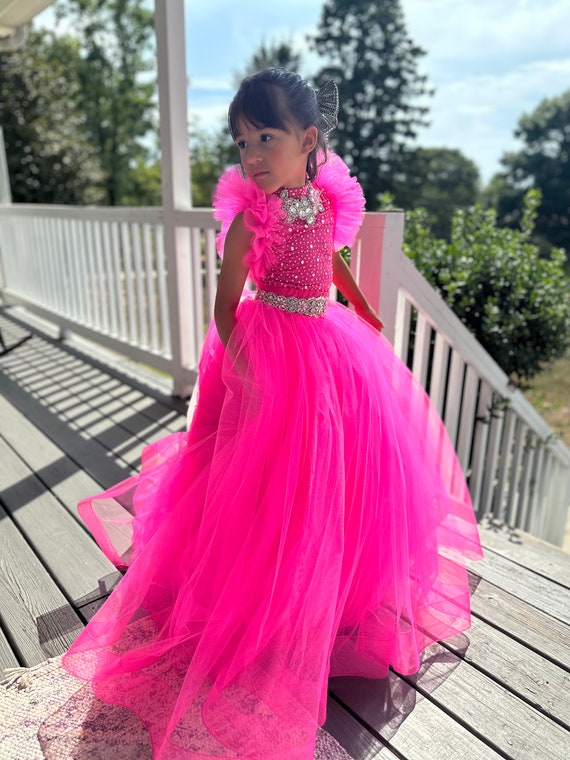 Handmade Hot Pink Pageant Dress for Girls adjustable Back Elastic Waist perfect for Birthdays Weddings Special Events Wholesome Goods Co Etsy UK