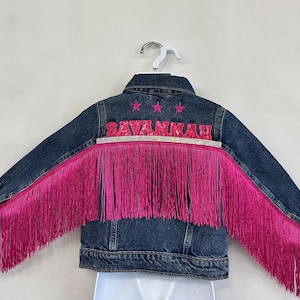 Custom Starlight Fringe Denim Jacket - Tailored Name Embellishment for Girls & Young Adults