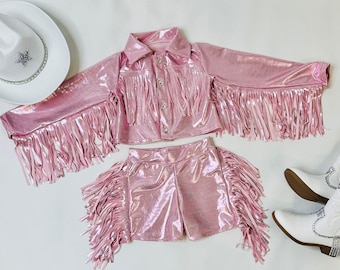 8Cowgirl Couture Fringe Set(InfantJuniors)Matte or Metallic Lycra Mystique|60+ Colors|Boots & Hat Sold Separately. Handmade Wholesome Goods
