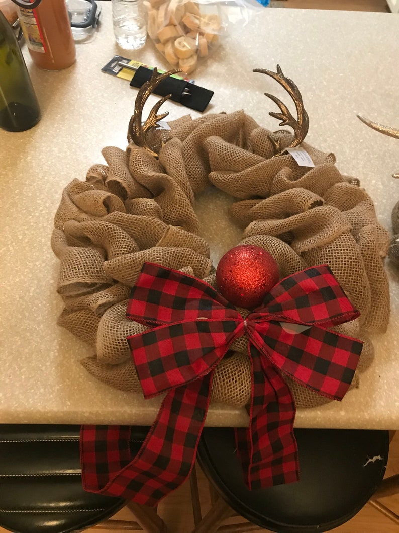 Reindeer burlap wreath image 1