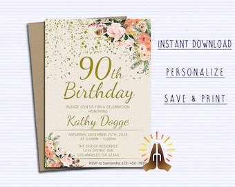 90th birthday invitations etsy
