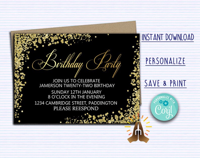 Black And Gold Birthday Invitations Free Resume Templates
