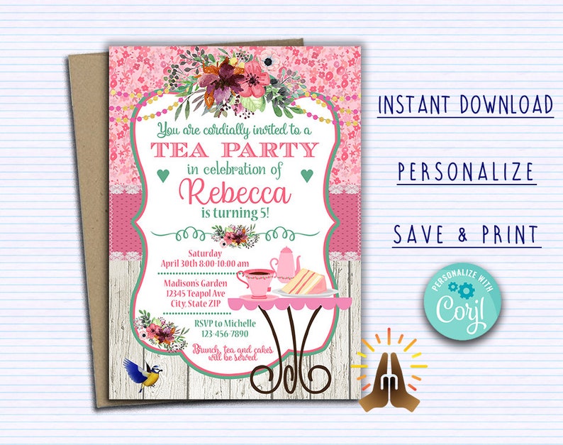 Tea Party Invitation Tea Party Birthday Invitation Tea Party Etsy