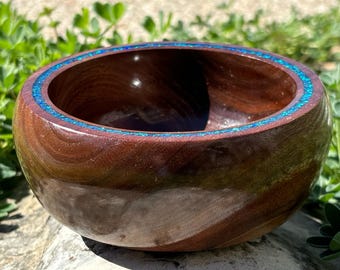 Black Walnut Bowl with Fiji Opal Inlay