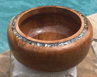 Gorgeous Bradford Pear Bowl with Genuine Paua Abalone Inlay