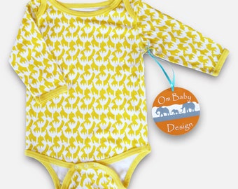 Unisex ORGANIC BABY Bodysuit 100% Cotton, Yellow Leaves Print