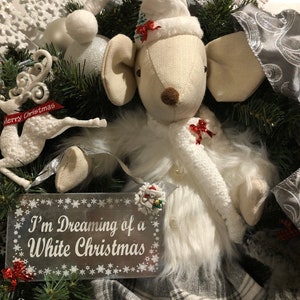 Christmas  Wreath, Silver and White Christmas Wreath , Christmas Mouse, Snowy Wreath, White Christmas Wreath, Let it Snow Christmas Wreath,